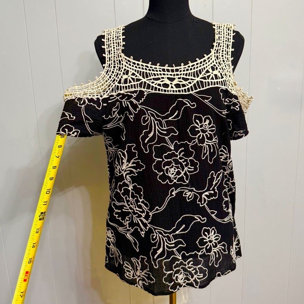 #14) Lauren Michelle Black and cream Crochet Floral Blouse
